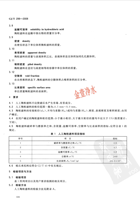 陶粒濾料國(guó)家標(biāo)準(zhǔn)內(nèi)容頁(yè)（影印件）